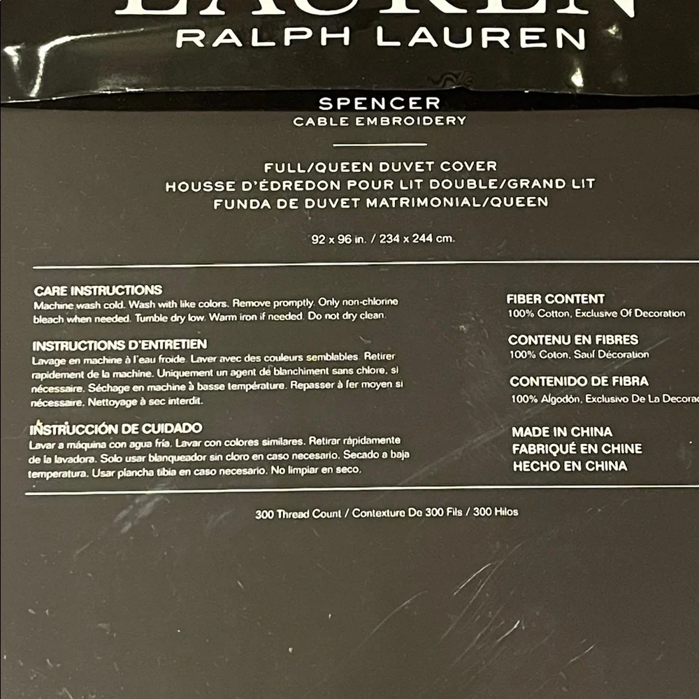 Ralph Lauren Spencer Cable Embroidery Queen Duvet Cover 1 King 2 Standard Shams